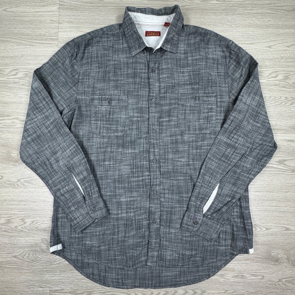 Perry Ellis Men's Button‎ Down Shirt America Grey XL Long Sleeve Cotton Slub